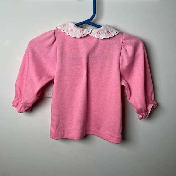 Vintage OshKosh B'gosh Pink Long Sleeve Shirt with Eyelet Detail Collar 6-9M - Picture 2 of 6